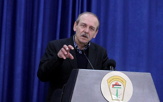 PLO official Yasser Abed Rabbo in Ramallah, January 2013 (photo credit: Issam Rimawi/Flash90)