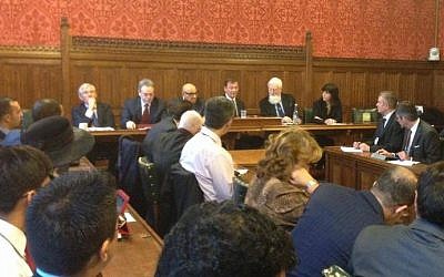 Jack Straw (far left) and Einat Wilf (far right) pictured at last week's Round Table Global Diplomatic Forum at the House of Commons (photo credit: Courtesy)