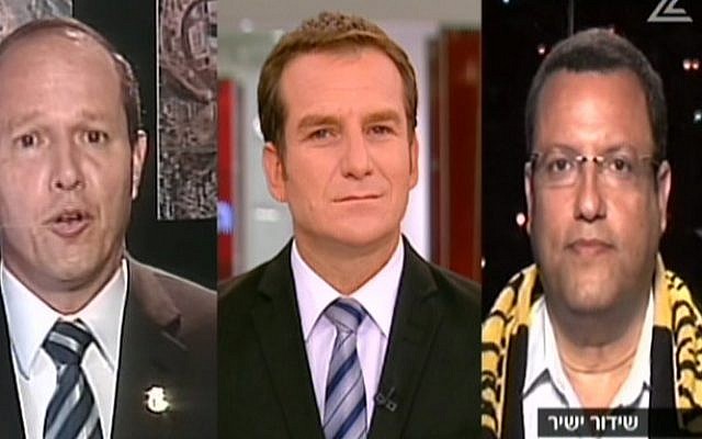 Incumbent Jerusalem mayor Nir Barkat (left) and rival Moshe Lion (right) respond to questions on live television on the eve of the municipal election, almost at the finish line of an unexpectedly bitter race (photo credit: screen capture, Channel 2 News) Incumbent Jerusalem mayor Nir Barkat (left) and rival Moshe Lion (right) respond to questions on live television on the eve of the municipal election, almost at the finish line of an unexpectedly bitter race (photo credit: screen capture, Channel 2 News)