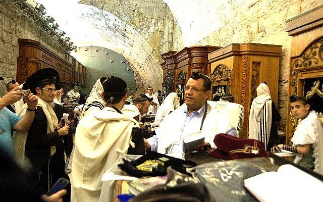 Moshe Lion at the Western Wall Tuesday Morning. (photo credit: Dovid Katz)