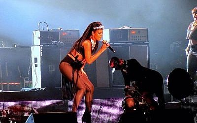 Rihanna on stage in Tel Aviv, October 22, 2013 (photo credit: Eden Mor)