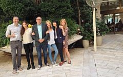 Anson Mount, Zoey Deutch, Howard Deutch, Madelyn Deutch, Vivian Bang and Lea Thompson (photo credit: Jessica Steinberg/Times of Israel)