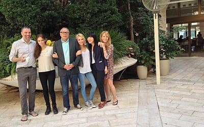 Anson Mount, Zoey Deutch, Howard Deutch, Madelyn Deutch, Vivian Bang and Lea Thompson (photo credit: Jessica Steinberg/Times of Israel)