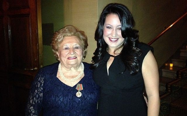 Bielski partisan Leah Johnson with her granddaughter Tanya Johnson at the JPEF tribute dinner in New York. (photo credit: Renee Ghert-Zand)