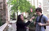 Rhonda Fink-Whitman at Pennsylvania campuses, finding Holocaust ignorance. (photo credit: YouTube screenshot)