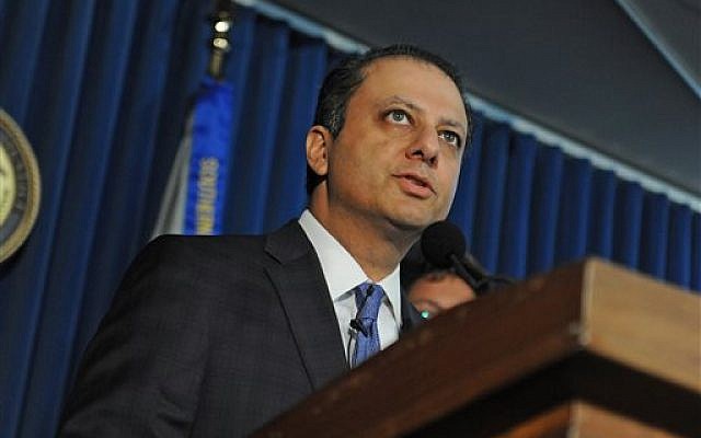 US Attorney Preet Bharara at a press conference, Monday, November 4, 2013, in New York. (photo credit: AP/Louis Lanzano) US Attorney Preet Bharara at a press conference, Monday, November 4, 2013, in New York. (photo credit: AP/Louis Lanzano)