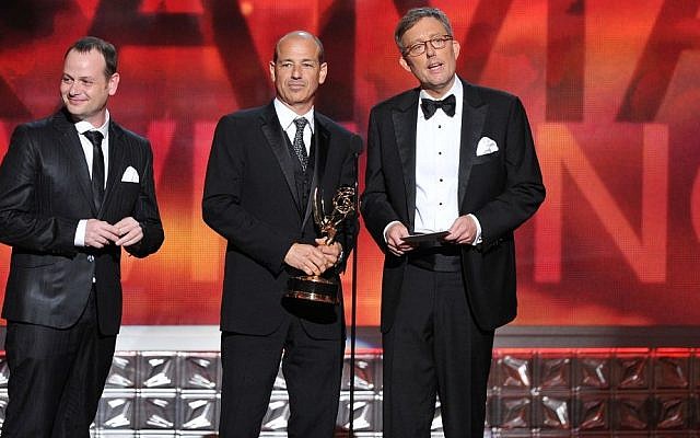 Writers Gideon Raff, left, Howard Gordon, center, and Alex Gansa accept Outstanding Writing for a Drama Series award for 'Homeland' onstage at the Emmy Awards on September 23, 2012 in Los Angeles, California. (Photo credit: AP/Vince Bucci/Invision for the Academy of Television Arts & Sciences/) Writers Gideon Raff, left, Howard Gordon, center, and Alex Gansa accept Outstanding Writing for a Drama Series award for 'Homeland' onstage at the Emmy Awards on September 23, 2012 in Los Angeles, California. (Photo credit: AP/Vince Bucci/Invision for the Academy of Television Arts & Sciences/)