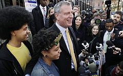Bill de Blasio speaks to reporters after voting in New York City municipal elections in November 2013, in Park Slope, Brooklyn. (AP Photo/Mark Lennihan)
