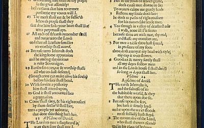An April 2013 file photo provided by Sotheby's and taken in New York shows what the auction house describes as "the world’s most valuable book," the Bay Psalm Book, which is the first book ever printed in what is now the United States.  (photo credit: AP/Sotheby's, File)