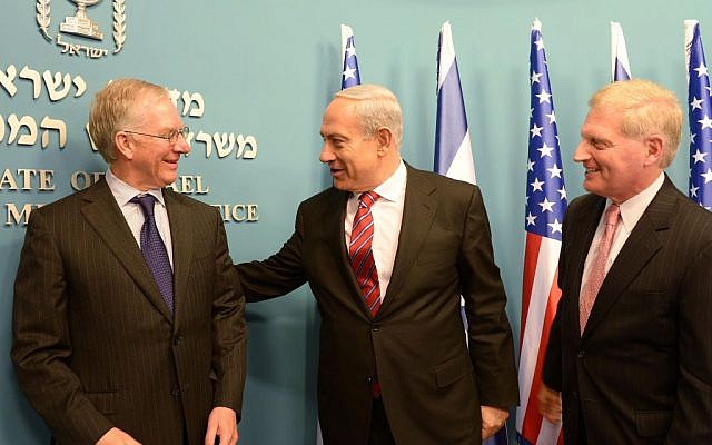 Then-AIPAC president Michael Kassen, left, and executive director Howard Kohr, meeting with Benjamin Netanyahu in Jerusalem in January 2013. (photo credit: Amos Ben Gershom/GPO/Flash90) Then-AIPAC president Michael Kassen, left, and executive director Howard Kohr, meeting with Benjamin Netanyahu in Jerusalem in January 2013. (photo credit: Amos Ben Gershom/GPO/Flash90)