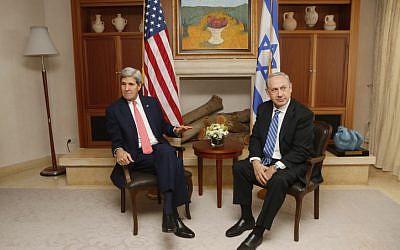 Prime Minister Benjamin Netanyahu (right) meets with US Secretary of State John Kerry in Jerusalem on November 6, 2013. (photo credit: Miriam Alster/Flash90)