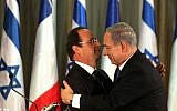 French President Francois Hollande and Prime Minister Benjamin Netanyahu in November 2013. (photo credit: Edi Israel/PooL/Flash90)