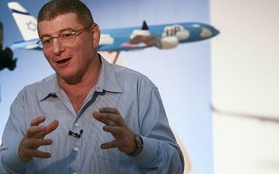  Eliezer Shkedi, CEO of the Israeli national airline, El Al seen during a launching event for the new low-cost brand "Up" in Tel Aviv on November 26, 2013 (photo credit: Roni Schutzer/Flash90)