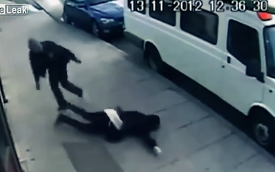 A victim of the knockout game and her assailant (photo credit: YouTube screenshot)