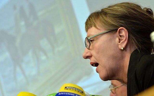 Expert and art historian Meike Hoffmann from the Berlin Free University speaks during a news conference in Augsburg, southern Germany, on Tuesday, November 5, 2013, on the art hoard found in Munich in 2012. (photo credit: AP Photo/Kerstin Joensson)