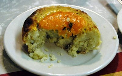 A knish (photo credit: CC BY-SA Eric in SF, Wikimedia commons)