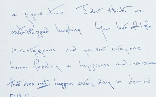 This undated photo provided by Doyle New York shows a 1991 thank you note from Jacqueline Kennedy Onassis to former New York City Mayor Ed Koch. (photo credit: AP Photo/Doyle New York) This undated photo provided by Doyle New York shows a 1991 thank you note from Jacqueline Kennedy Onassis to former New York City Mayor Ed Koch. (photo credit: AP Photo/Doyle New York)