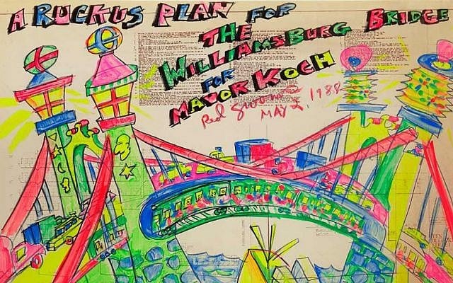 An image by Red Grooms, 'The Williamsburg Bridge for Mayor Koch' which belonged to former Mayor Ed Koch, and sold at auction last week. (photo credit: AP Photo/Doyle New York) An image by Red Grooms, 'The Williamsburg Bridge for Mayor Koch' which belonged to former Mayor Ed Koch, and sold at auction last week. (photo credit: AP Photo/Doyle New York)