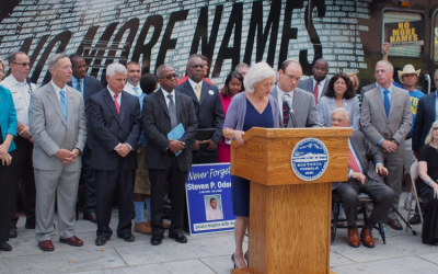 Rabbi Elaine Zecher addresses an anti-gun rally in Boston (photo credit: courtesy) 
