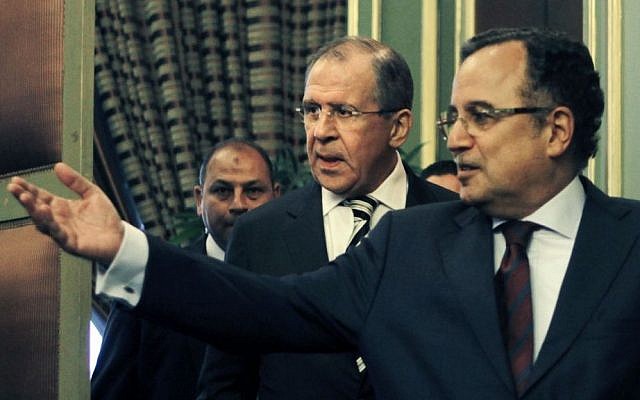 Egyptian Foreign Minister Nabil Fahmy (right), accompanies his Russian counterpart Sergei Lavrov after their meeting in Cairo, Egypt, on November 14, 2013. (photo credit: AP/Amr Nabil) Egyptian Foreign Minister Nabil Fahmy (right), accompanies his Russian counterpart Sergei Lavrov after their meeting in Cairo, Egypt, on November 14, 2013. (photo credit: AP/Amr Nabil)