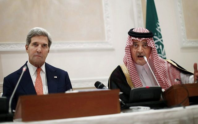Saudi Arabia's Foreign Minister Prince Saud al-Faisal speaks during a joint press conference with US Secretary of State John Kerry in Riyadh earlier in November. (photo credit: AP/Jason Reed, Pool) Saudi Arabia's Foreign Minister Prince Saud al-Faisal speaks during a joint press conference with US Secretary of State John Kerry in Riyadh earlier in November. (photo credit: AP/Jason Reed, Pool)