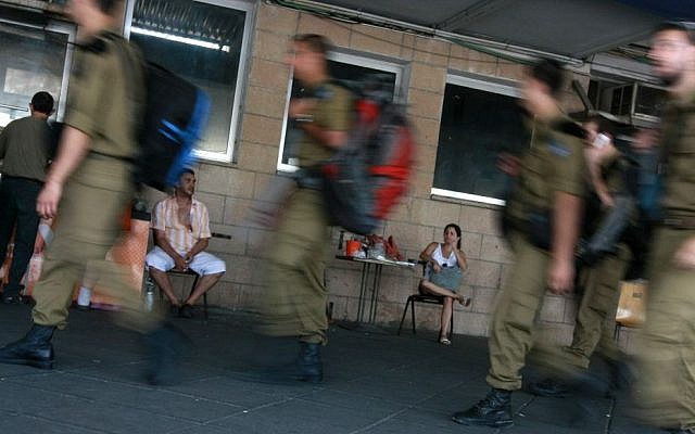 Soldiers at the Afula central bus station in 2009 (Rishwanth Jayapaul/Flash90) Soldiers at the Afula central bus station in 2009 (Rishwanth Jayapaul/Flash90)