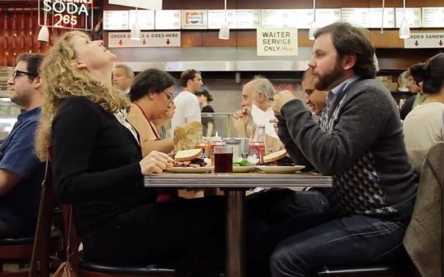 'When Harry Met Sally' gets a real-life take with a comedy improv group at Katz's Deli. (screenshot: YouTube) 'When Harry Met Sally' gets a real-life take with a comedy improv group at Katz's Deli. (screenshot: YouTube)