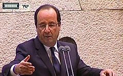 Francoise Hollande speaking at the Knesset last month (Screenshot: Knesset Channel)