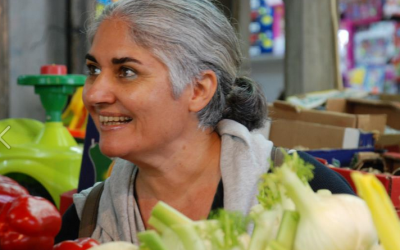 Standing over the fennel, with home chef and cookbook author Orly Ziv in the Carmel Market in Tel Aviv (Courtesy Orly Ziv)