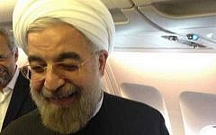 Iranian President Hasan Rouhani boarding his plane in New York, heading back to Tehran, in September 2013. (photo credit: @HassanRouhani via Twitter)
