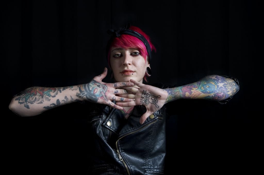 Israelis have been slower to tattoo themselves, but it's a growing trend, said Bergner of this photo from the exhibit (photo credit: Asaf Ezra)