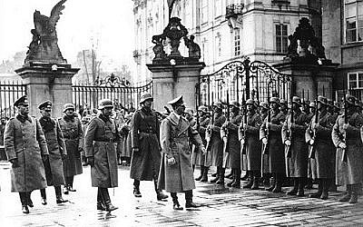 Adolph Hitler at Prague Castle, March 16, 1939 (photo credit: Bundesarchiv/ Wikipedia)