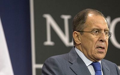Russian Foreign Minister Sergey Lavrov speaks during a media conference at NATO headquarters in Brussels on December 4, 2013. (photo credit: AP /Virginia Mayo)