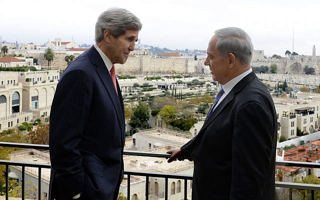 US Secretary of State John Kerry, left, and Prime Minister Benjamin Netanyahu meet in Jerusalem, December 6, 2013 (Matty Stern/US Embassy Tel Aviv) US Secretary of State John Kerry, left, and Prime Minister Benjamin Netanyahu meet in Jerusalem, December 6, 2013 (Matty Stern/US Embassy Tel Aviv)