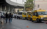 Taxis in Tel Aviv, known as a 'sherut,' wait to take people to Jerusalem and other cities throughout Israel (Rachael Cerrotti/Flash90)