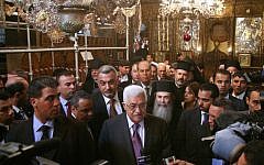 Mahmoud Abbas at the Church of the Nativity in Bethlehem in 2010. (photo credit: Najeh Hashlamoun/Flash90)