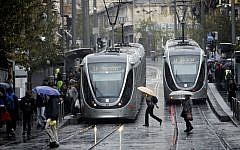 A rainy winter day on Jaffa Road, in  the center of Jerusalem, on December 5, 2013. (photo credit: Miriam Alster/Flash90)