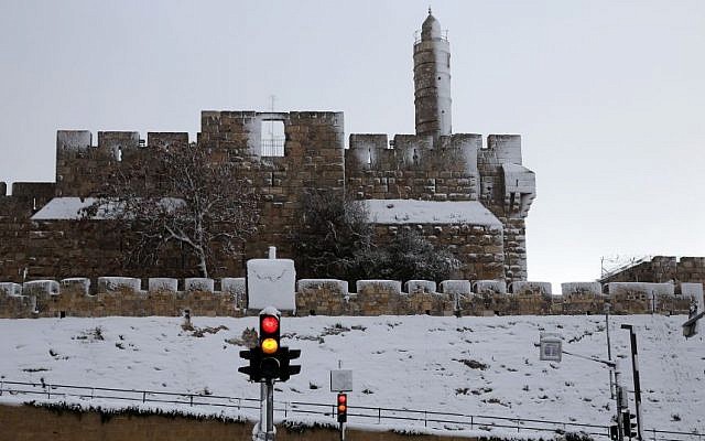 A view of the the snow-covered walls of Jerusalem's Old City, Saturday, December 14, 2013 (photo credit: Nati Shohat/Flash90) A view of the the snow-covered walls of Jerusalem's Old City, Saturday, December 14, 2013 (photo credit: Nati Shohat/Flash90)
