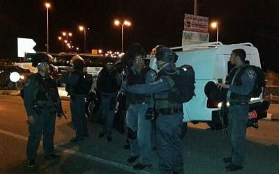 The scene where an Israeli police officer was stabbed in the back, near the West Bank settlement of Adam, north of Jerusalem on December 23, 2013. (Israel Police/FLASH90)