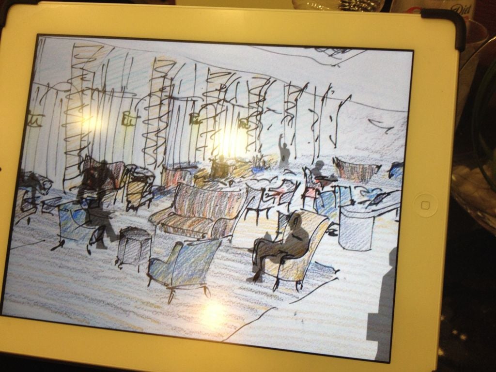 A look at Schwartz' plans for the lobby, as seen on his iPad (photo credit: Jessica Steinberg/Times of Israel)