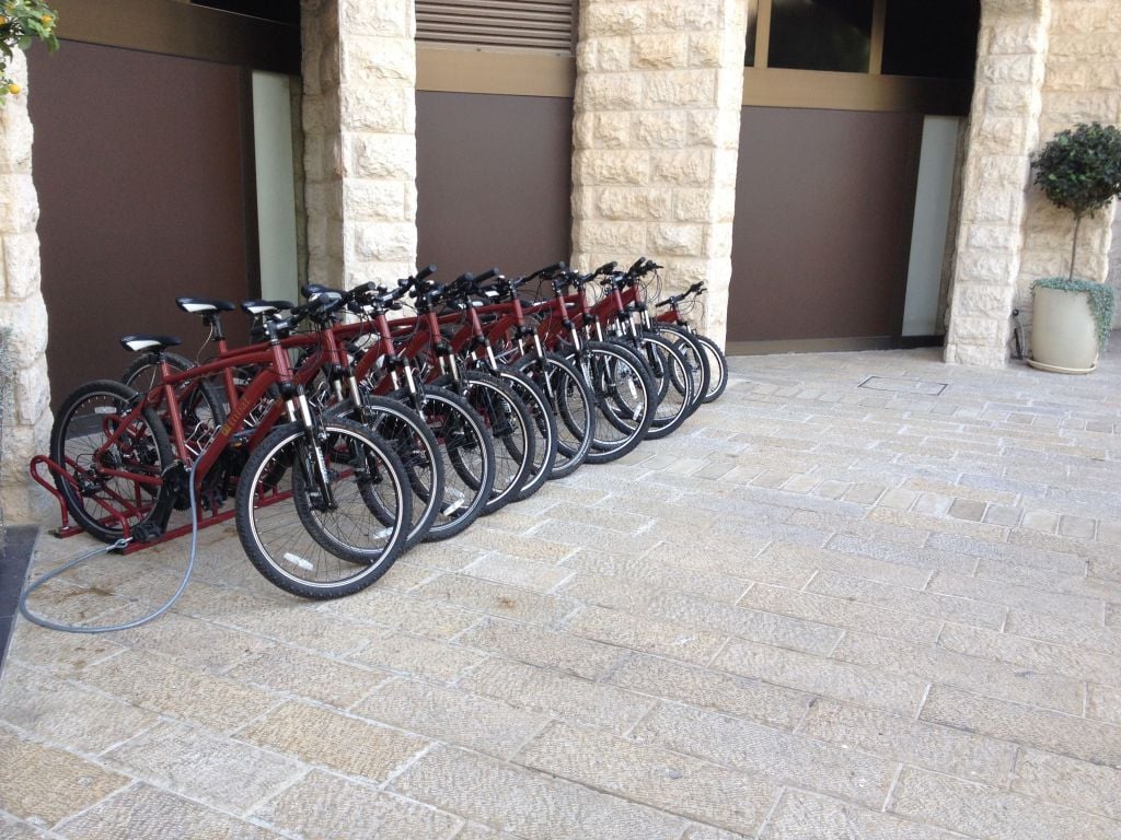 In the hotel business, it's all about constant upgrades, which is why the Inbal recently added a fleet of bicycles for its guests (photo credit: Jessica Steinberg/Times of Israel)