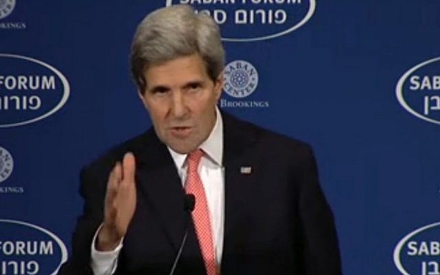 US Secretary of State John Kerry speaks at the Saban Forum in Washington, Saturday December 7, 2013. Kerry was the keynote speaker. (Screenshot) US Secretary of State John Kerry speaks at the Saban Forum in Washington, Saturday December 7, 2013. Kerry was the keynote speaker. (Screenshot)