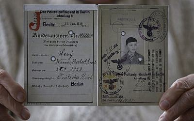 Illustrative: The identity card of Herbert Levy, who was brought to England by Kindertransport from Berlin in Germany in 1939 to escape Nazi persecution, at his home in London, Thursday, November 21, 2013. (Photo credit: AP Photo/Kirsty Wigglesworth)