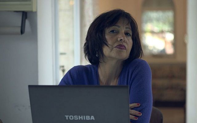 Linda Menuhin speaks via Skype with an anonymous Iraqi journalist in 'Shadow Over Baghdad' (photo credit: courtesy)