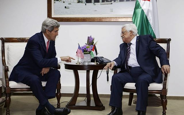 US Secretary of State John Kerry, left, meets Palestinian President Mahmoud Abbas in the West Bank city of Ramallah on Thursday, December 5, 2013. (photo caption: AP/Mohamad Torokman, Pool) US Secretary of State John Kerry, left, meets Palestinian President Mahmoud Abbas in the West Bank city of Ramallah on Thursday, December 5, 2013. (photo caption: AP/Mohamad Torokman, Pool)