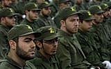 Hezbollah fighters attending a rally in Beirut, Lebanon, November 2011. (photo credit: AP/Bilal Hussein)