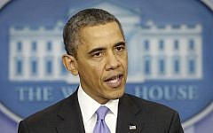 US President Barack Obama delivering comments to reporters from the White House briefing room (photo credit: AP/Pablo Martinez Monsivais)