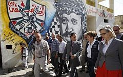 European Commission official Kristalina Georgieva, 2nd from the right, visiting a Palestinian camp in Baalbeek, Lebanon, May 2013 (photo credit: European Union)