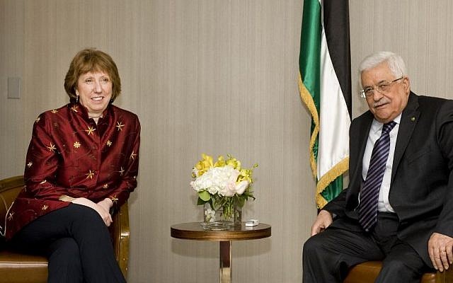 Catherine Ashton, High EU representative for foreign affairs, meets PA President Mahmoud Abbas in New York, September 2013 (photo credit: European Union) Catherine Ashton, High EU representative for foreign affairs, meets PA President Mahmoud Abbas in New York, September 2013 (photo credit: European Union)