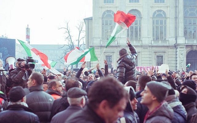 The Movimento dei Forconi (Pitchforks Movement). protests in Piazza Castello, in Torino, Italy, December 9, 2013. (Photo credit: CC BY-SA 2.0, Mirko Isaia/Wikimedia) The Movimento dei Forconi (Pitchforks Movement). protests in Piazza Castello, in Torino, Italy, December 9, 2013. (Photo credit: CC BY-SA 2.0, Mirko Isaia/Wikimedia)